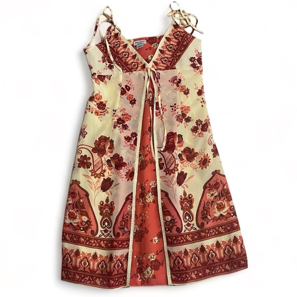 GUESS Dress Vintage Y2K 90’s Vibes Floral Orange Gold size 9 Junior Summer Party
